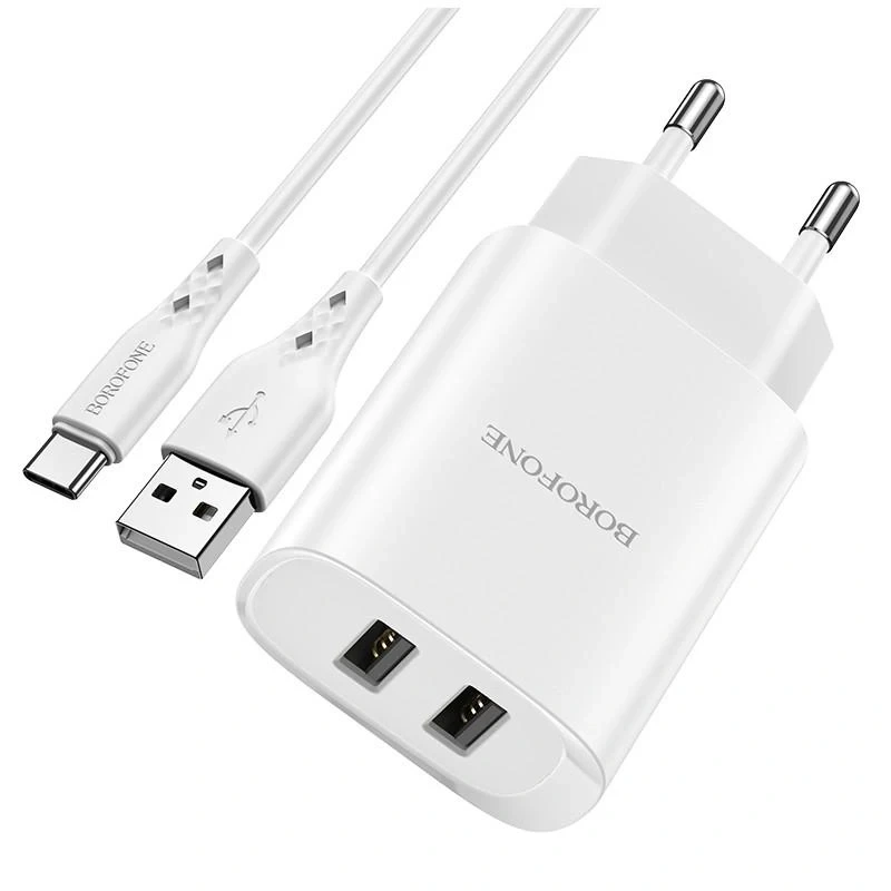 Borofone BN2 Super sieninis įkroviklis, 2,1 A su USB-A–USB-C kabeliu