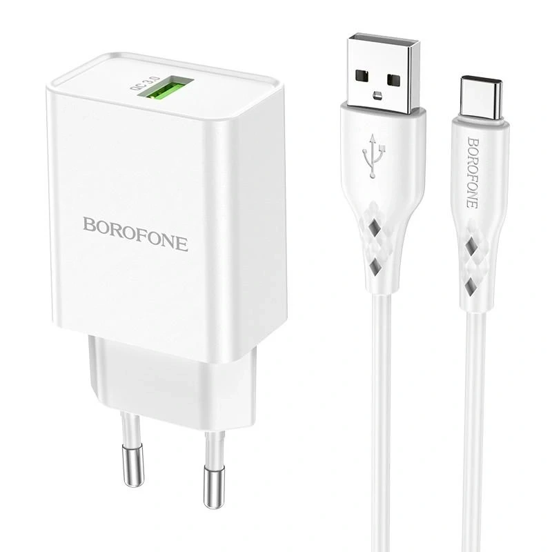 Borofone BN5 sieninis įkroviklis, 18 W su USB-A–USB-C kabeliu
